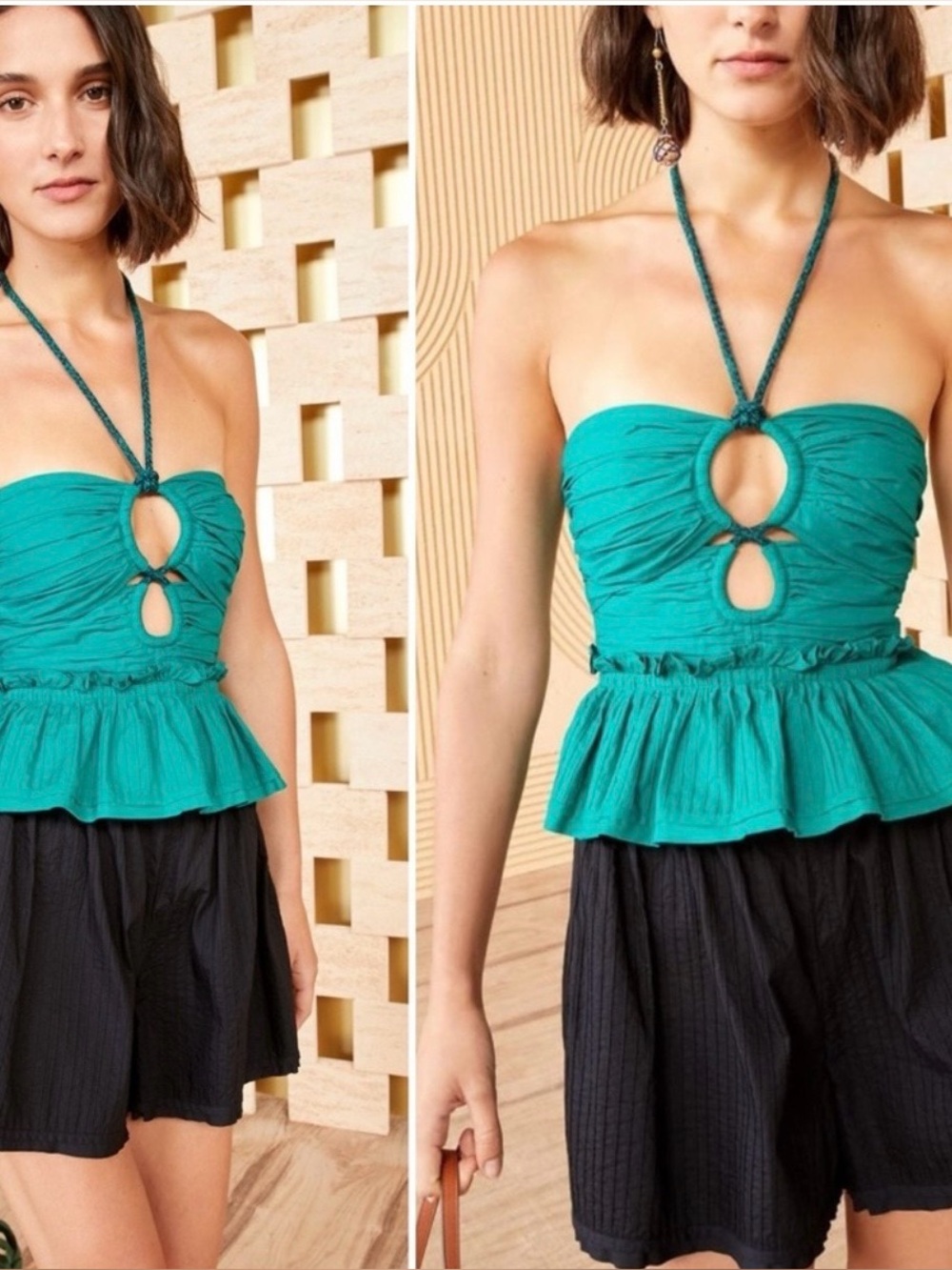 Ulla Johnson Teal Sleeveless Top 2 Gathered